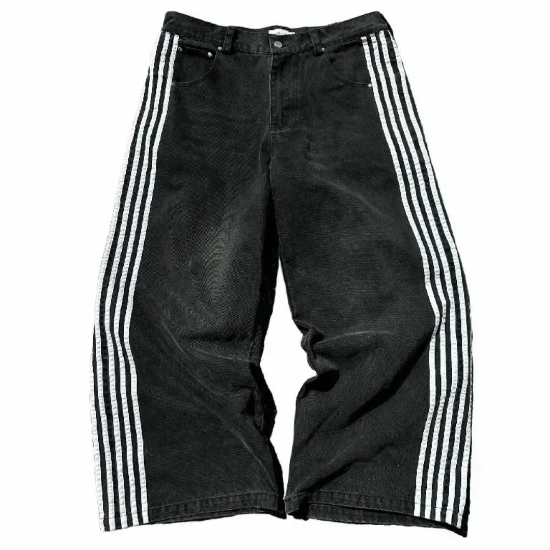 Jeans de mezclilla rectos y versátiles con estilo de rayas